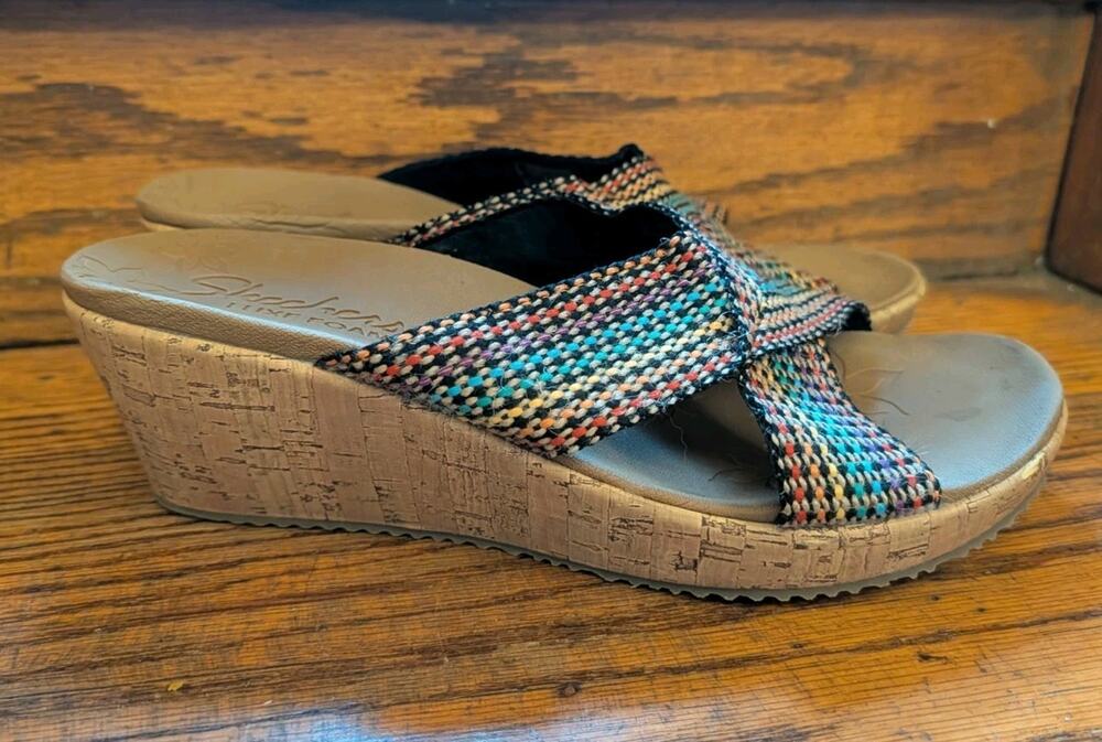 Skechers Cali Beverlee Delighted Wedge Slide Sandals Women 11 Multicolor Comfort